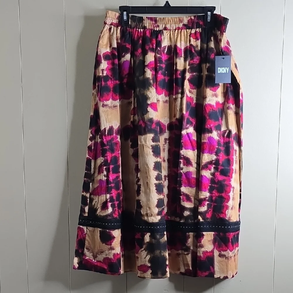 DKNY Women's Leaf Print A-Line Skirt Large - Picture 4 of 16